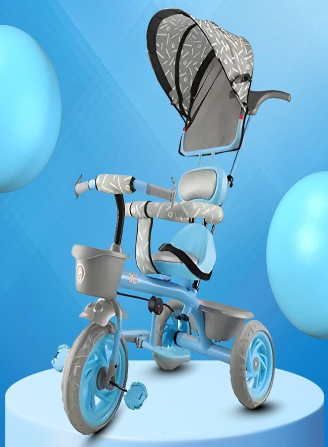 Maanit Kids Tricycle with Canopy, Dual Storage Basket & Parental Handle Control - Toddler Tricycle with Comfort Seat, Ages 1.5-5 Years - Baby Cycle with Easy Steering (Blue) - Image 1